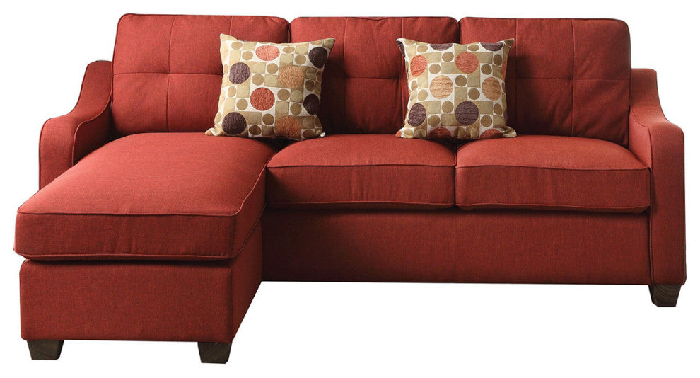 Red Linen Sectioanal Sofa with 2 Pillows