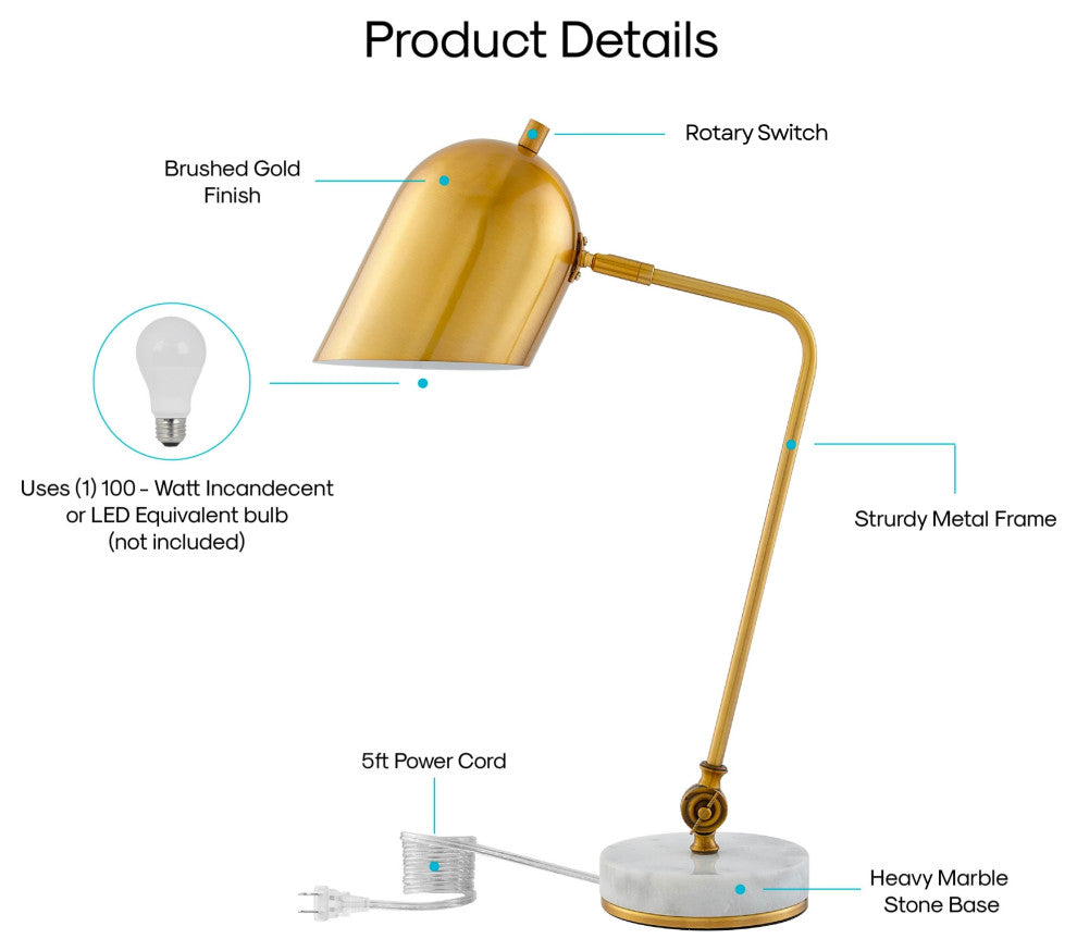 Inspired Home Brilynn Table Lamp, Marble Stone Base, Brass