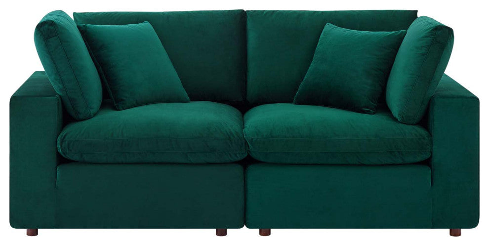 Loveseat Sofa, Velvet, Green, Modern, Living Lounge Room Hotel Lobby Hospitality