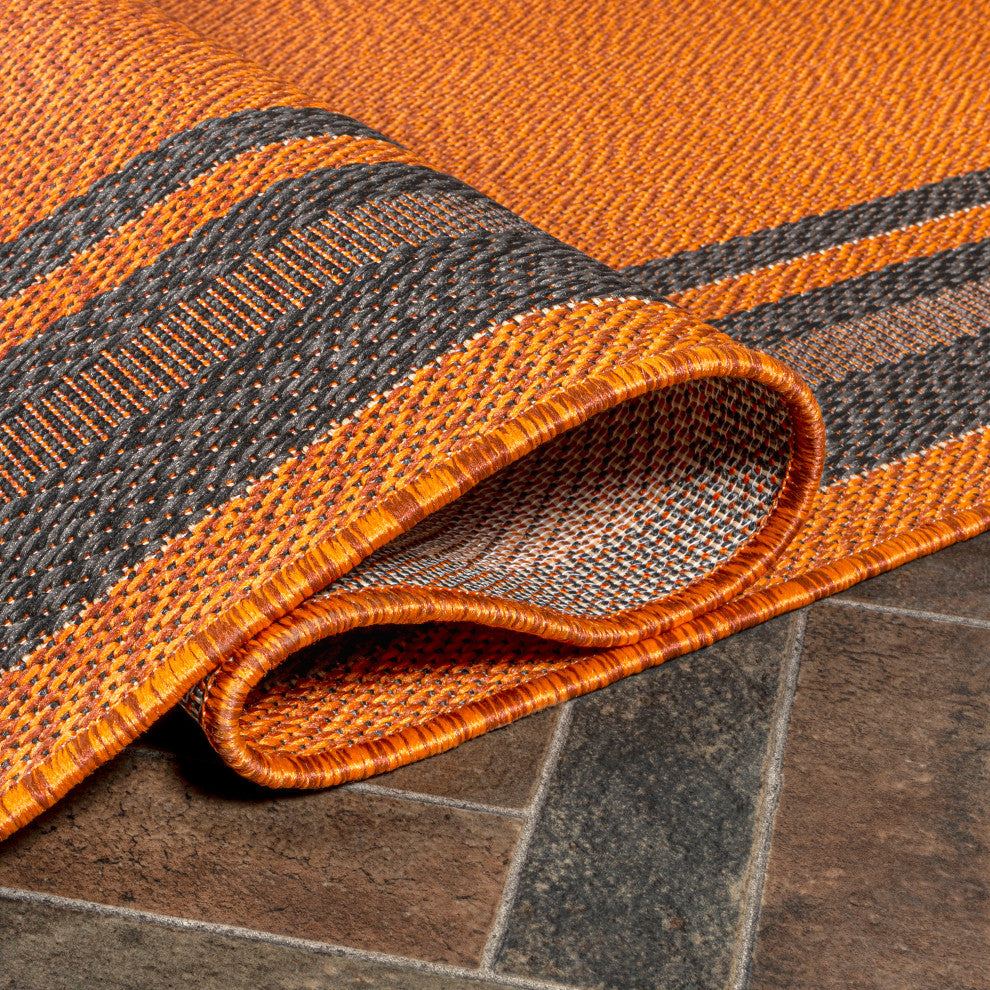 James Modern Border Stripe Indoor/Outdoor Area Rug, Orange/Dark Gray, 4x6