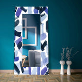 Cerulean Rectangular Beveled Wall Mirror on Free Floating Printed Temped Glass
