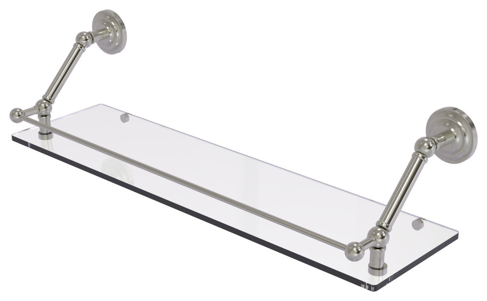 Prestige Que New 30" Floating Glass Shelf with Gallery Rail, Satin Nickel