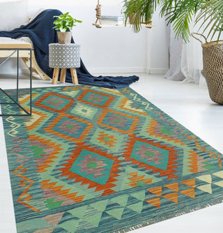 Sangat Kilim Theadore Rust/Light Green Rug, 4'2x5'7