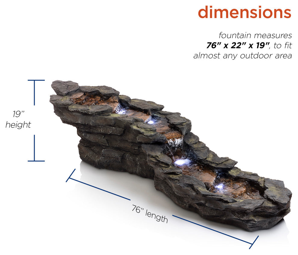 19" Tall Outdoor Tiering Rocky River Stream Water Fountain with LED Lights