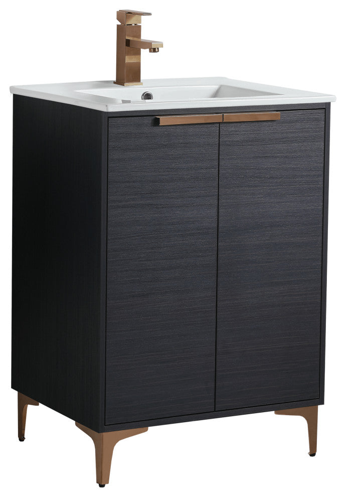 Wilmington Bath Vanity, Chestnut, 24 Inch, Rose Gold Hardware