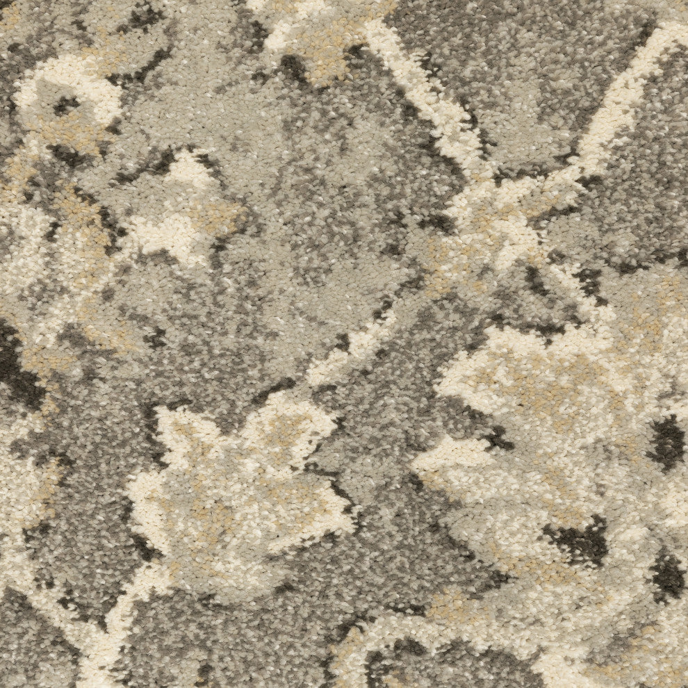 Fleming Distressed Floral Panel Grey and Beige Area Rug, 2'3"x7'6"