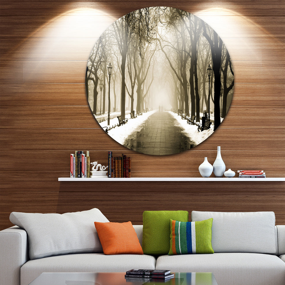 Fog In Alley Vintage Style, Landscape Photo Round Wall Art, 11"