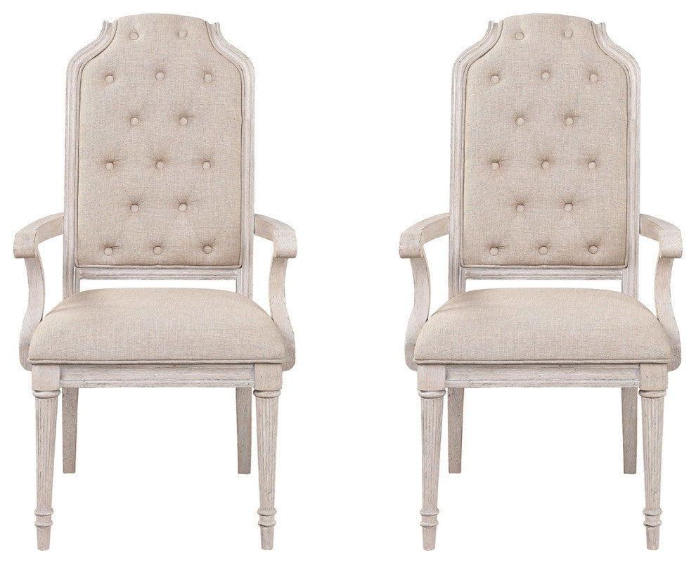 Set of 2 Upholstered Arm Chairs in Antique Champagne Finish
