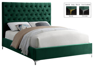 Cruz Velvet Upholstered Bed, Green, Full