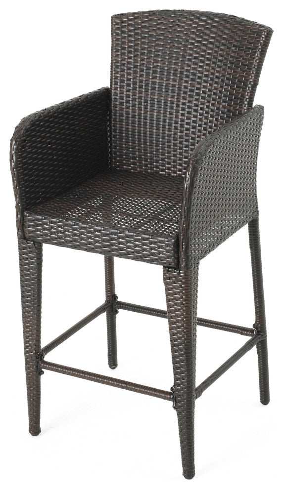 GDF Studio Bheleso Outdoor Multi-Brown Wicker Bar Stools, Set of 4