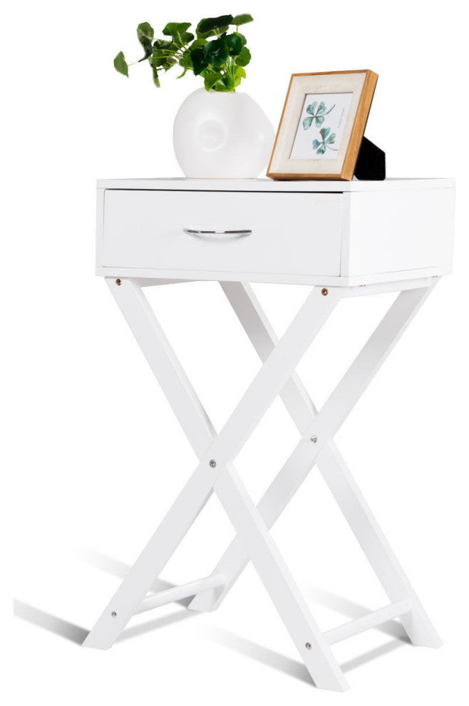 Costway Nightstand X-Shape Drawer Accent side End Table Modern Home Furni White