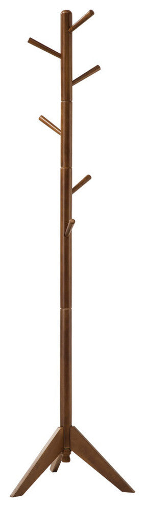 Wood Coat Rack With 6 Hooks, Walnut