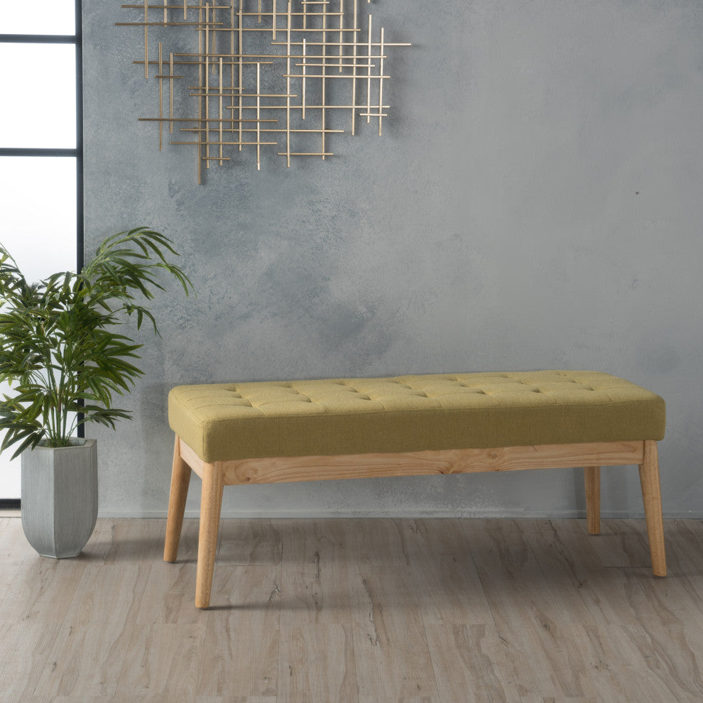 GDF Studio Mid-Century Modern Fabric Upholstered Bench, Olive Green