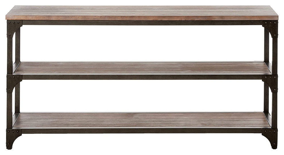 60", Rustic Weathered Oak Console Storage Table
