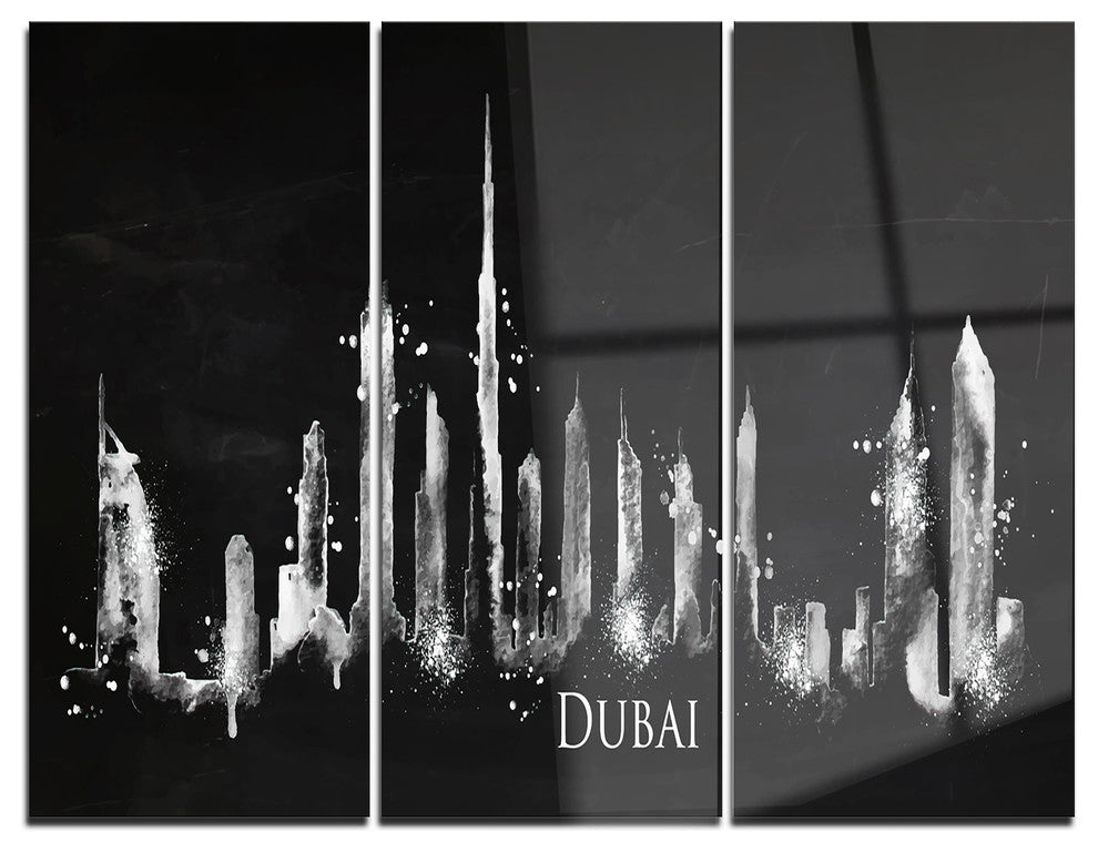 "Dubai Dark Silhouette" Metal Wall Art, 3 Panels, 36"x28"