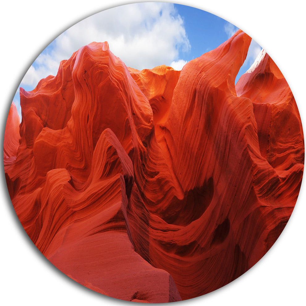 Red And Orange Shade In Antelope Canyon, Photo Disc Metal Artwork, 23"