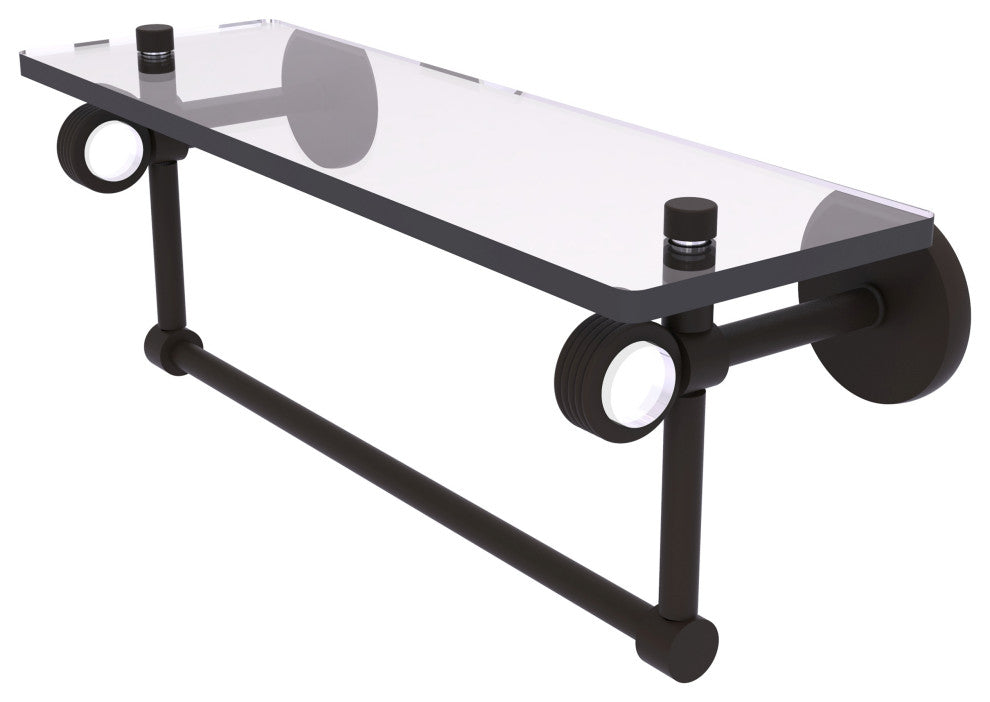 Clearview 16" Glass Shelf and Towel Bar and Groovy Accents, Oil Rubbed Bronze