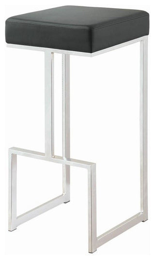Contemporary Leatherette Bar Stool Chair With Chrome Base, Black