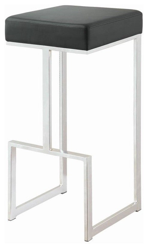 Contemporary Leatherette Bar Stool Chair With Chrome Base, Black
