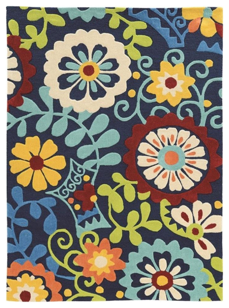 Linon Trio Frond Hand Tufted Polyester 8'x10' Rug in Blue