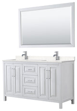60, Double Vanity, White, Light-Vein Marble Top, SQ Sinks, 58, Mirror
