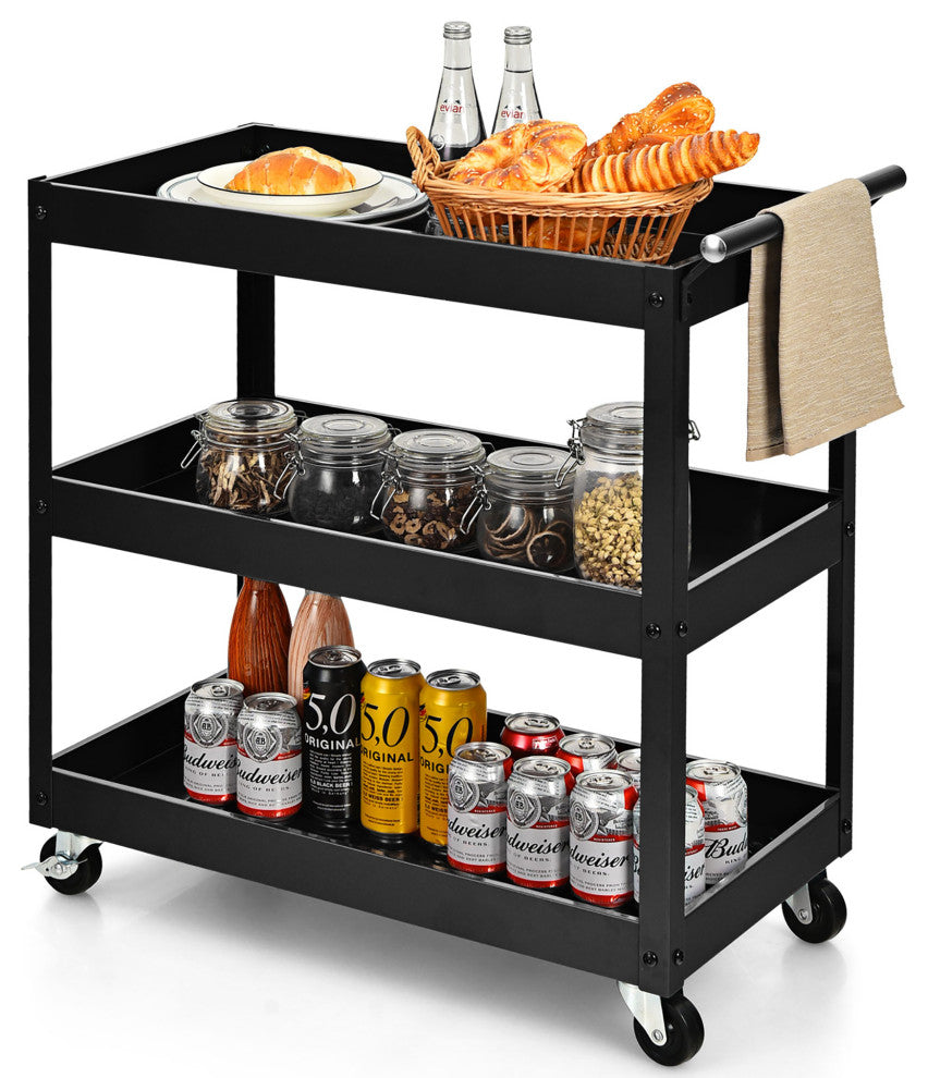 Costway 3-Tier Utility Cart Metal Storage Service Trolley 330lbs Capacity