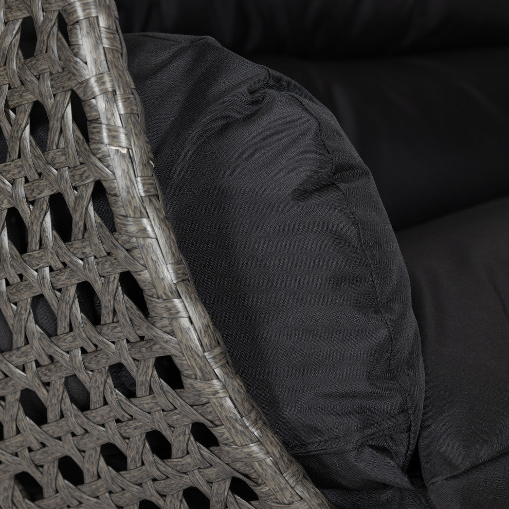 2 Person Charcoal Wicker Double Hanging Egg Swing Chair, Black