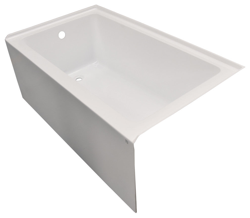 Vanity Art Alcove Soaking Acrylic Bathtub, White/Brushed Nickel, 54"x32", Left