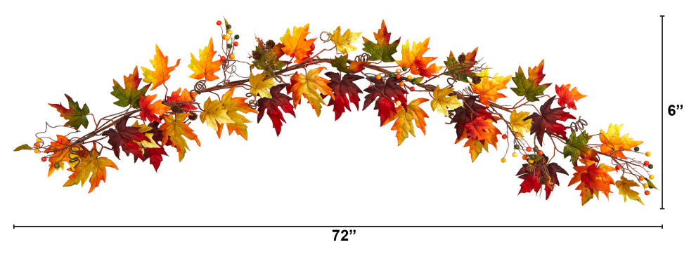 6' Autumn Maple Leaf and Berry Fall Garland