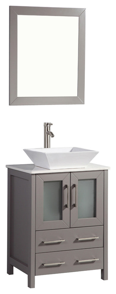 Vanity Art Bathroom Vanity Set With Sink, Gray, 24", Led Touch-Switch Mirror