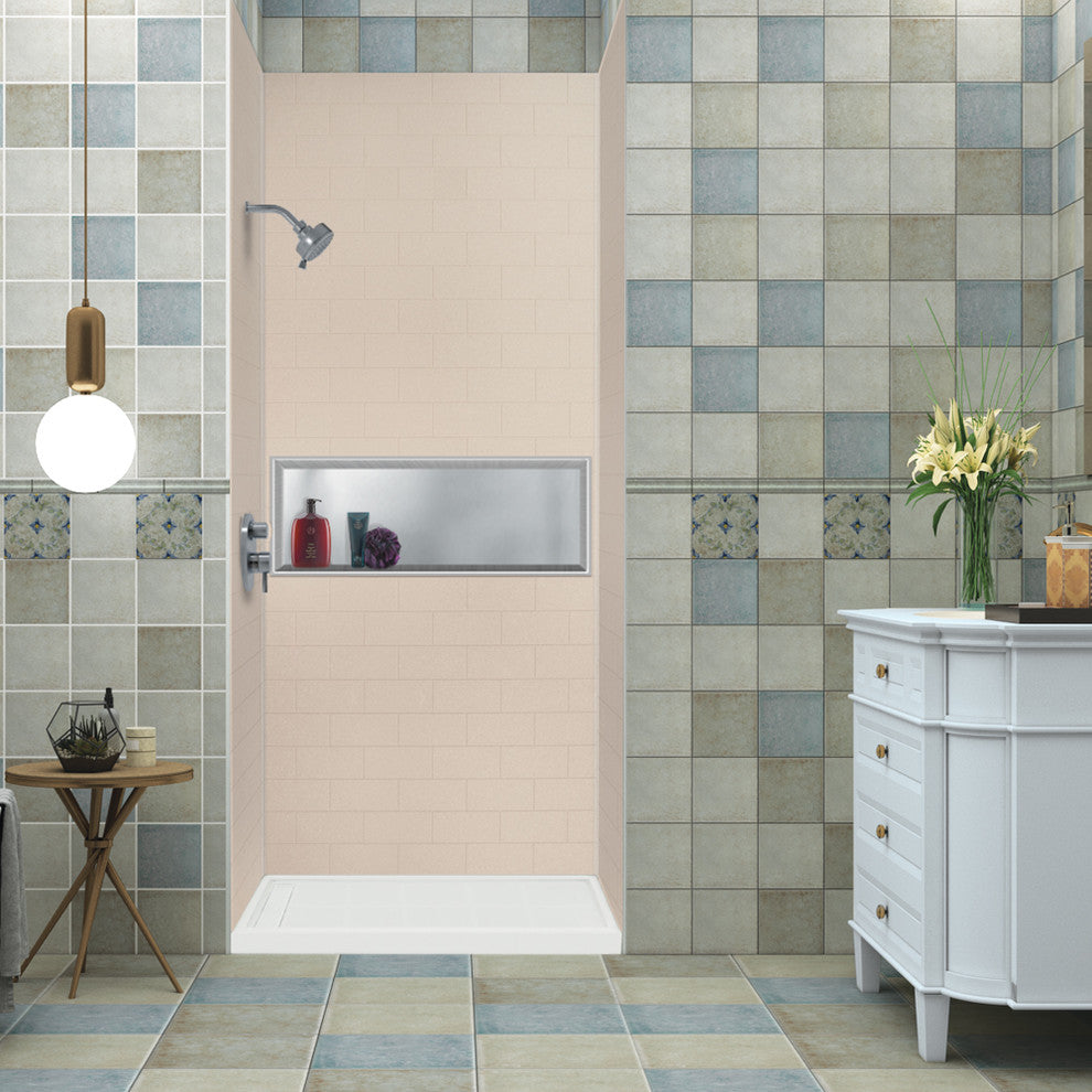 Transolid SaraMar 36" X 48" X 96" Glue to Wall 3-Piece Shower Wall Kit, Cashew
