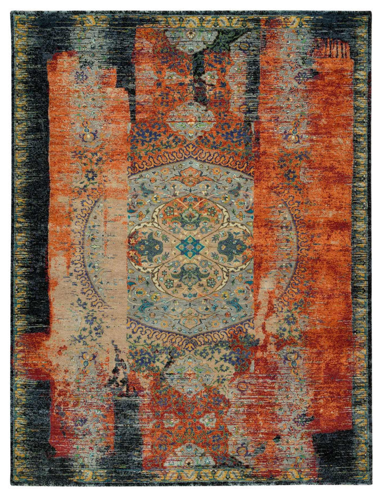 Orange Hand Knotted Ancient Ottoman Erased Design Ghazni Wool Rug 9'2"x12'