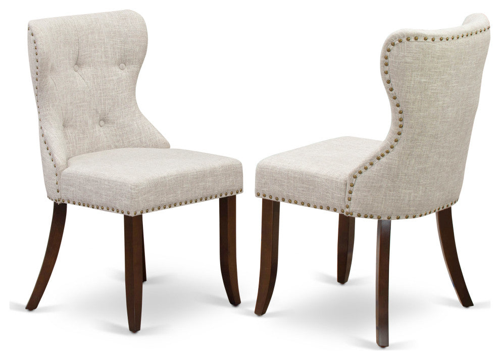 A Dining Set Of 4 Wonderful Parson Dining Chairs, Table, Mahogany Finish