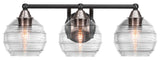 Paramount 3-Light Bath Bar, Matte Black & Brushed Nickel, 6" Clear Ribbed Glass