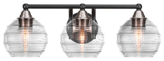 Paramount 3-Light Bath Bar, Matte Black & Brushed Nickel, 6" Clear Ribbed Glass