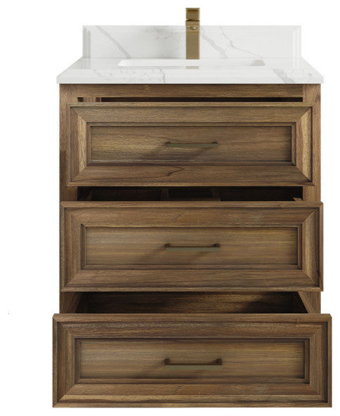 Santa Monica 30 Single Sink Bath Vanity in Graywashed Teak 1.5" Calacatta Laza