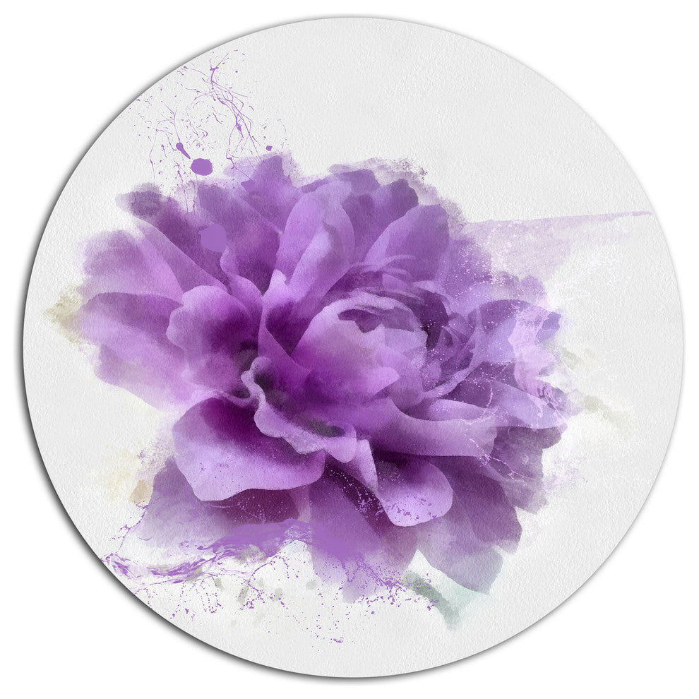 Purple Rose Watercolor Illustration, Floral Round Metal Wall Art, 36"
