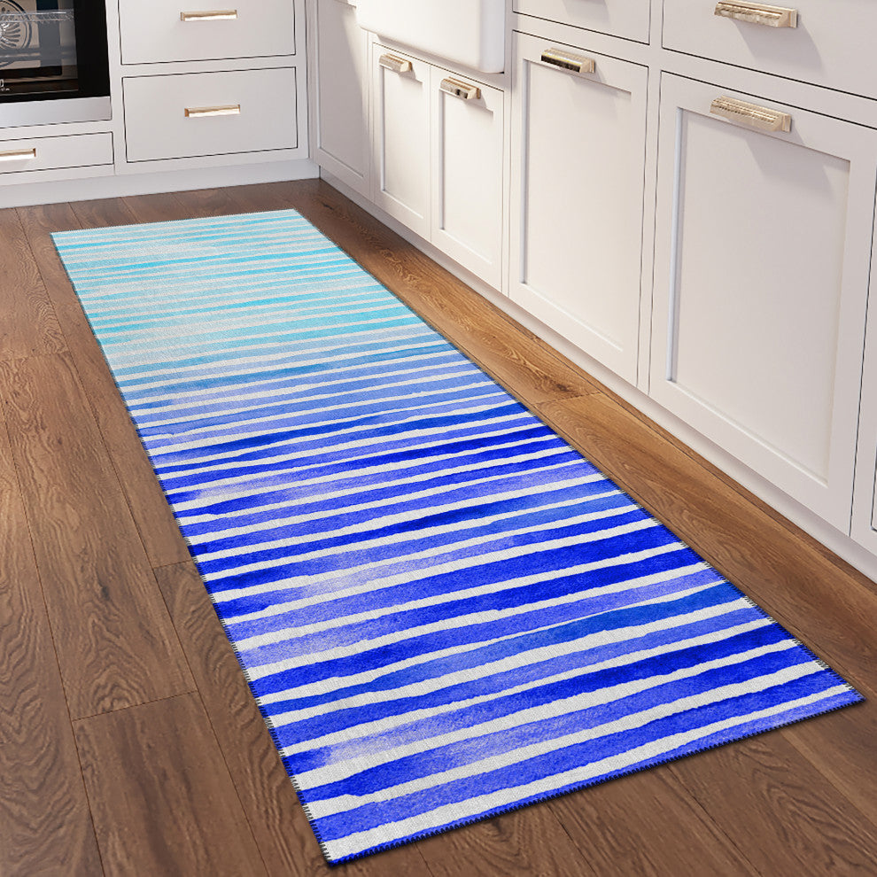 Indoor/Outdoor Seabreeze SZ8 Navy Machine Washable 2'3" x 7'6" Runner Rug