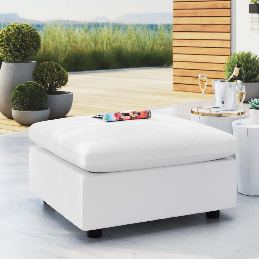 Ottoman Lounge Chair, Sunbrella, White, Modern, Outdoor Patio Hospitality