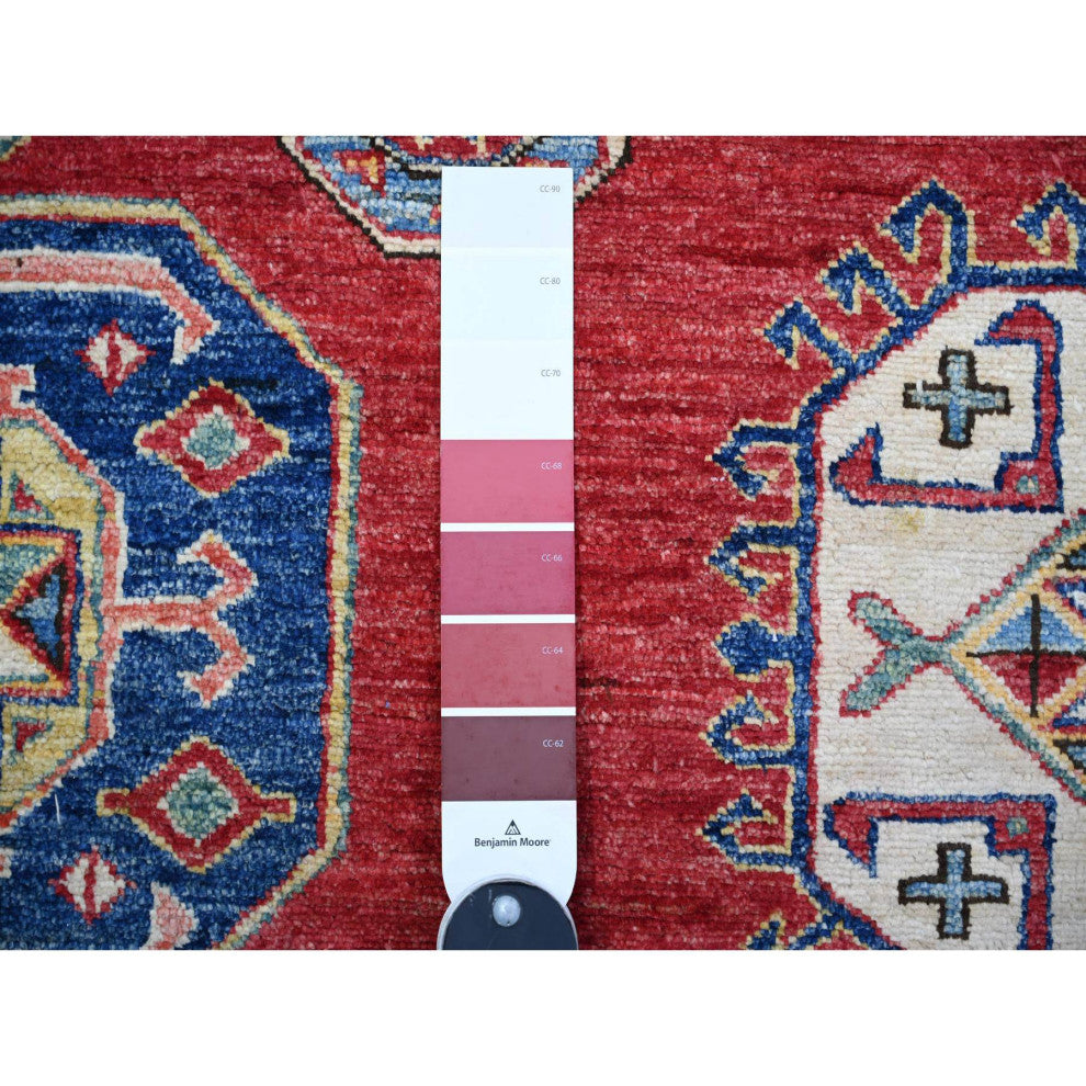 Rusty Red 100% Wool Afghan Super Kazak Weave Hand Knotted Rug, 6'11"x9'8"