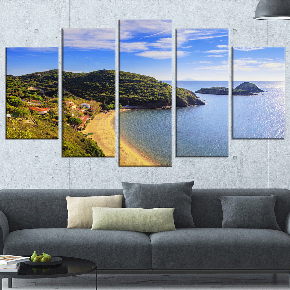 "Innamorata Beach and Gemini Islets" Seashore Wall Art, 5 Panels, 60"x32"