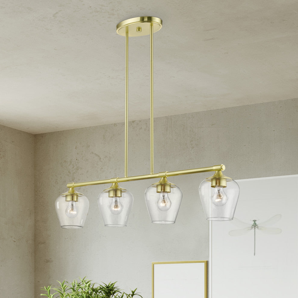 Willow 4 Light Satin Brass Linear Chandelier