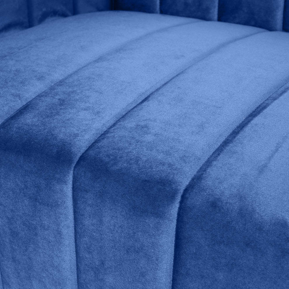 Judson Channel Stitch Velvet Club Chair, Navy Blue, Dark Brown