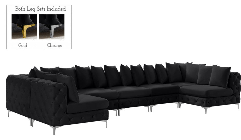 Tremblay Velvet Upholstered 7-Piece Modular U-Shaped Sectional, Black