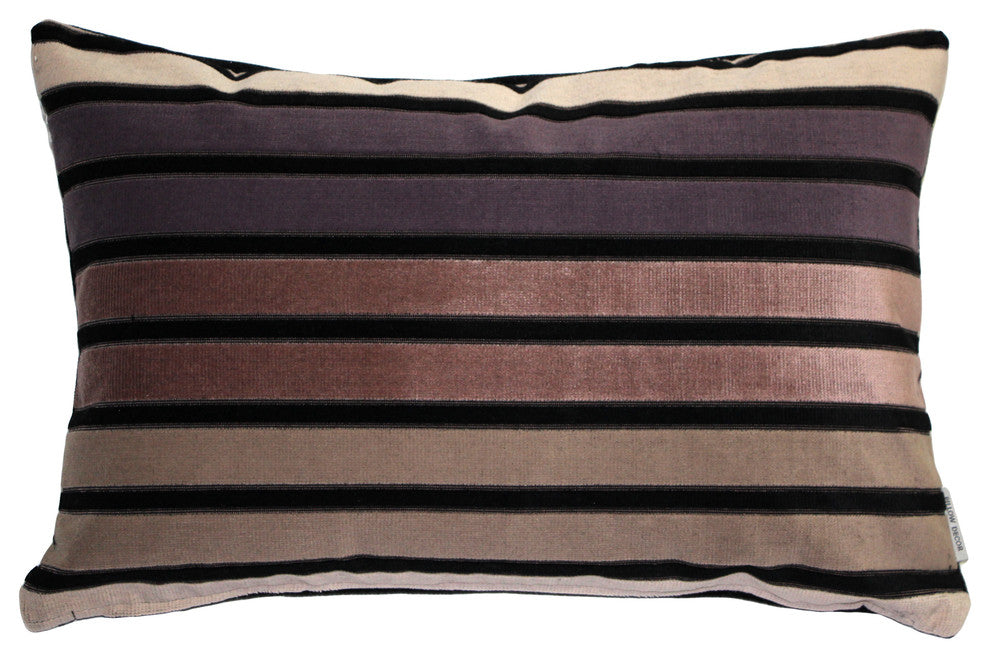 Velvet Geometric Pattern Decorative Throw Pillow, Amethyst Stripes, 12"x20"