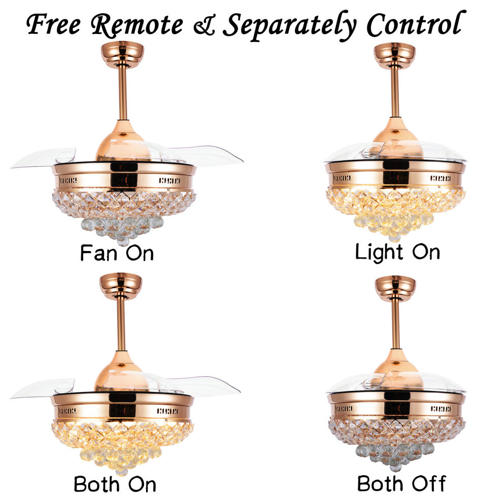 42" LED Retractable Ceiling Fan With Light Kit and Remote Control Included, Gold