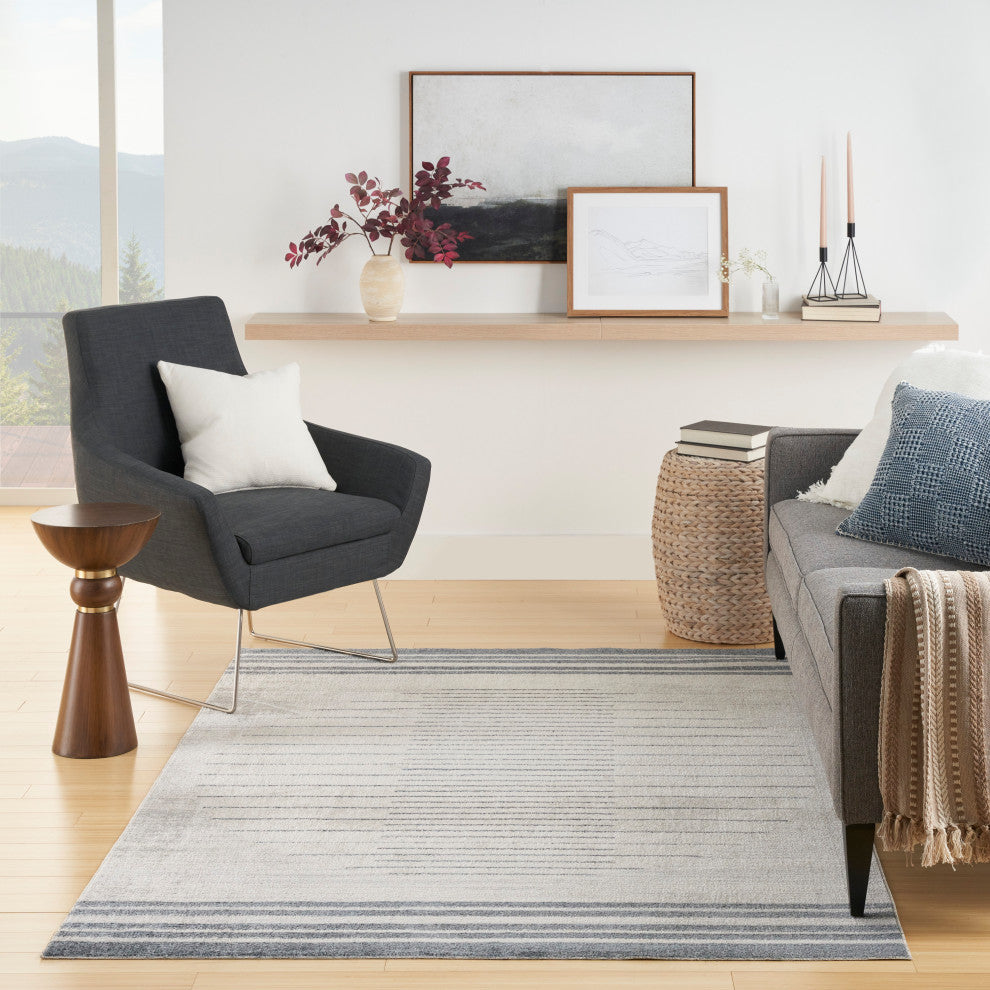 Nourison Astra Machine Washable 6'7"x9' Ivory Blue Mid-Century Modern Indoor Rug