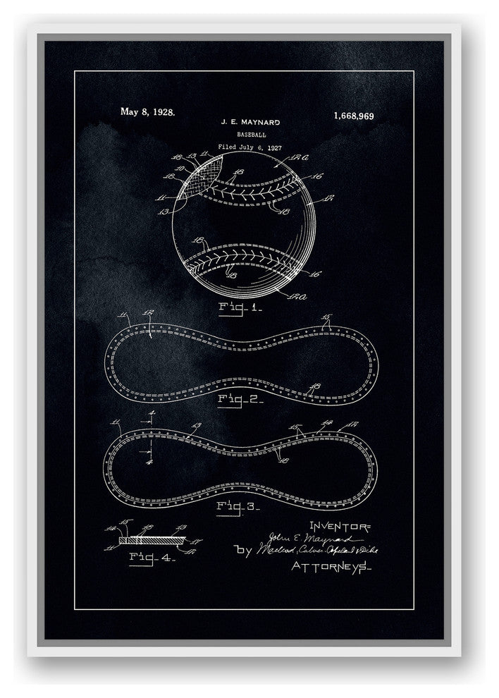 Baseball Patent Print 1928 20x30 Black Floating Framed Canvas