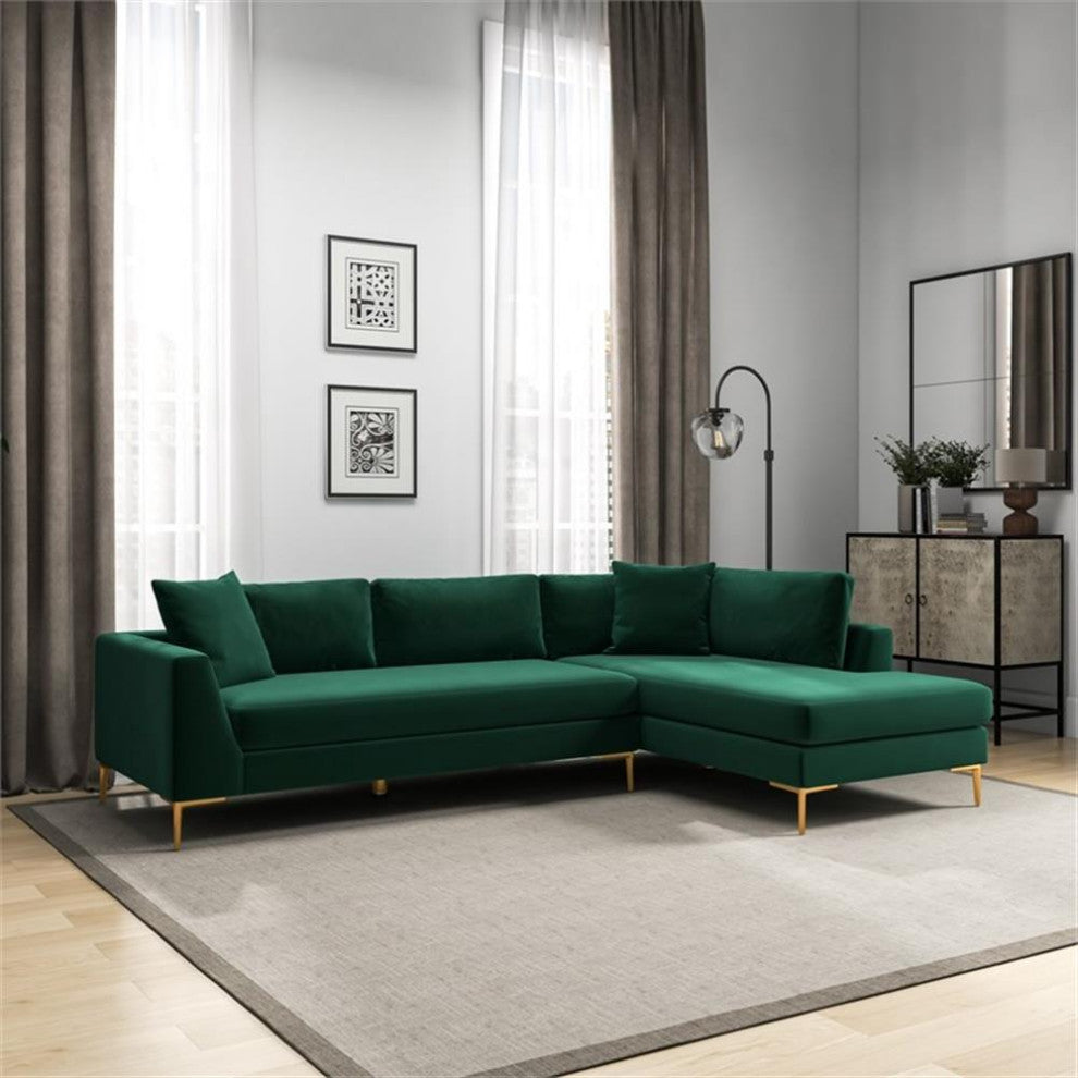 Mila Green Velvet Modern Living Room Corner Sectional Couch