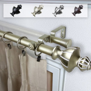 Jacob 1" Double Curtain Rod, Light Gold, 120-170"